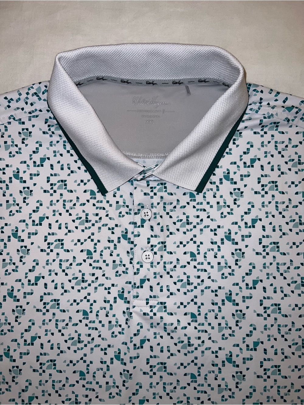 Walter Hagen Performance 11 Men’s 2XL Teal Green White Geometric AOP Golf Shirt